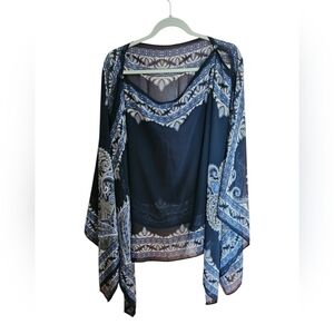 Navy Blue Paisley Sheer Coverup Shawl